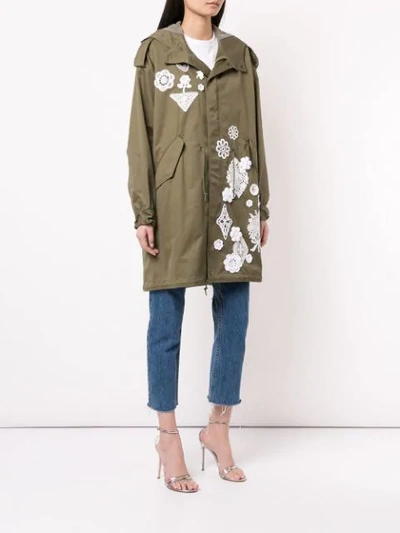 Shop Tu Es Mon Tresor Appliqué Lace Parka In Green