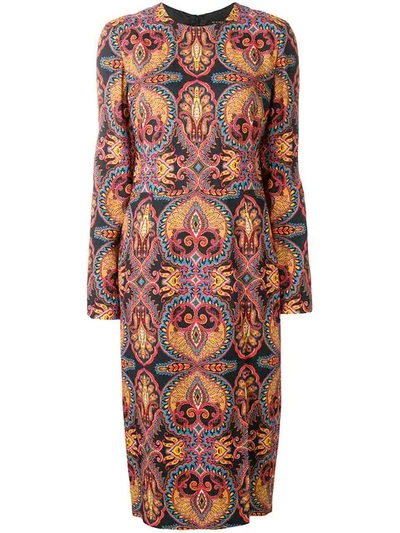 Shop Etro Printed Midi Dress In Black