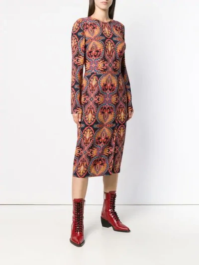 Shop Etro Printed Midi Dress In Black