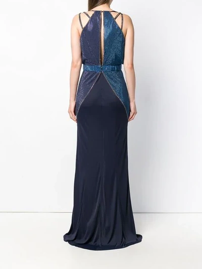 Shop Versace Embellished Floral Long Dress In Blue