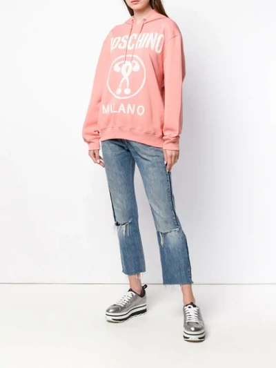 Shop Moschino Logo Print Hoodie - Pink