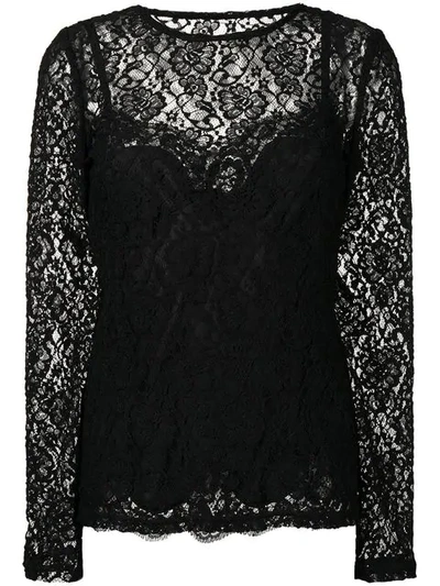 Shop Dolce & Gabbana Floral Lace Top In Black