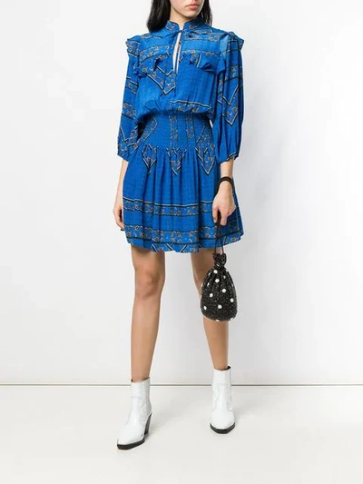 Ganni Sandwashed Silk Smocked Minidress In Blue | ModeSens