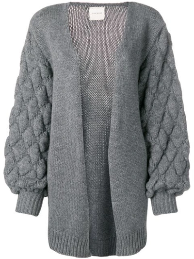 Shop Fine Edge Diamond Knit Open Cardigan In Grey