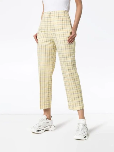 Shop Tibi Checked Tapered Trousers In Yellow
