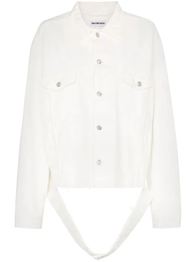 Shop Balenciaga Cut Waistband Oversized Denim Jacket In White