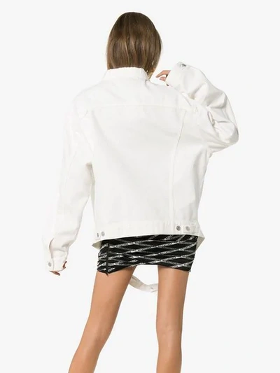 Shop Balenciaga Cut Waistband Oversized Denim Jacket In White