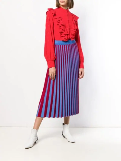 Shop Msgm Ruffled Spotted Blouse In Red