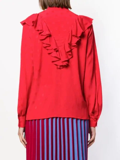 Shop Msgm Ruffled Spotted Blouse In Red