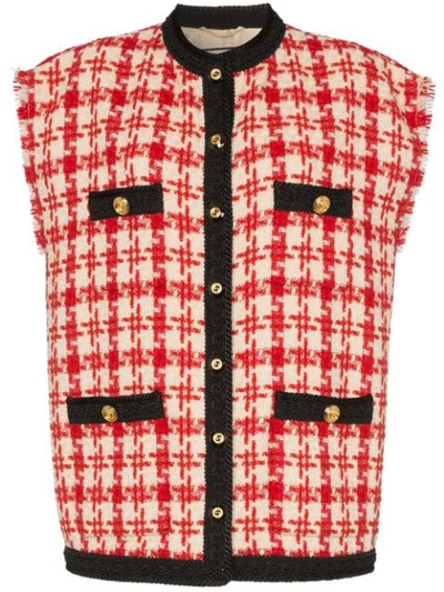 Shop Gucci Sleeveless Button-down Tweed Jacket In Neutrals