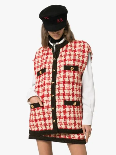 Shop Gucci Sleeveless Button-down Tweed Jacket In Neutrals