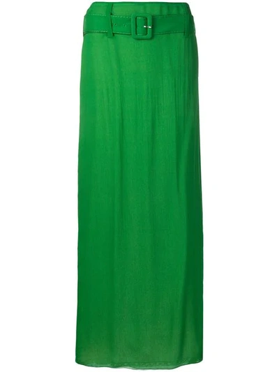 Shop Prada Belted Maxi Skirt In Green