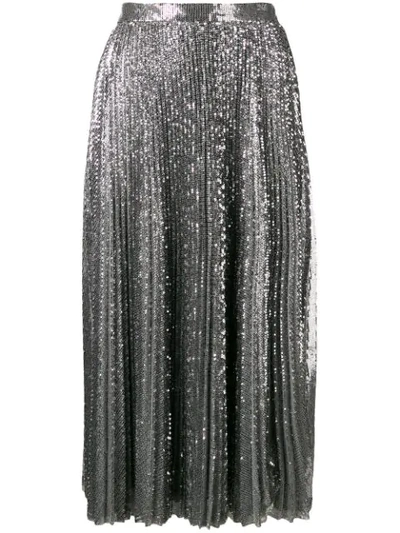 Shop Msgm Pleated Maxi Skirt In Silver