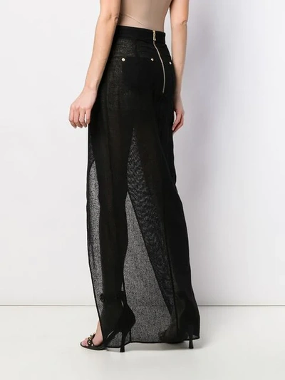 Shop Balmain Sheer Thigh Split Skirt In Black