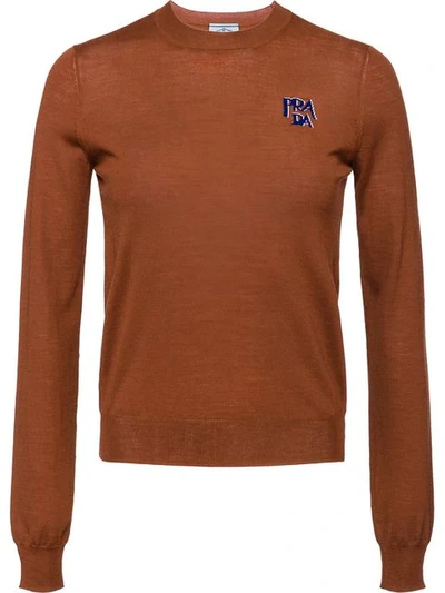 Shop Prada Logo Sweater In Brown
