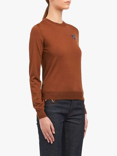 Shop Prada Logo Sweater In Brown