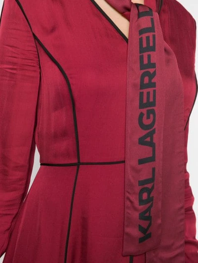 KARL LAGERFELD LOGO BOW FLARED DRESS - 红色