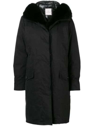 Shop Moncler Hooded Parka Coat In 999 Black