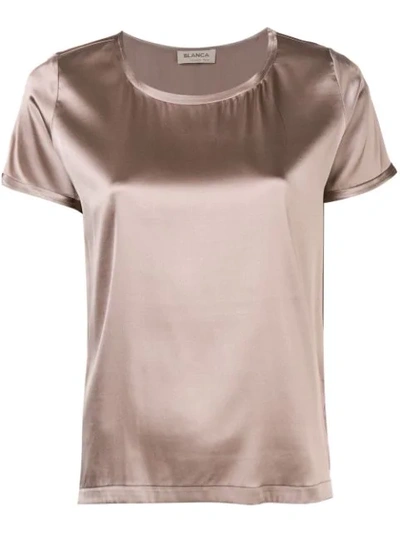 Shop Blanca Short-sleeve Metallic Blouse In Brown