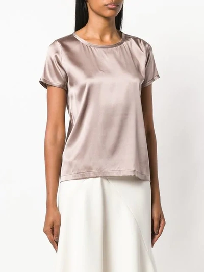 Shop Blanca Short-sleeve Metallic Blouse In Brown
