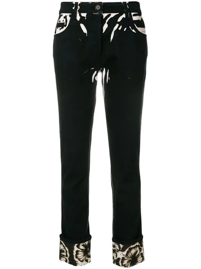 Shop Prada Hibiscus Printed Jeans In Black