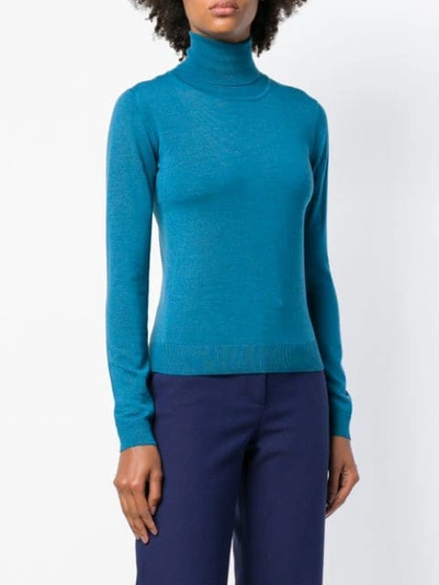 Shop Emilio Pucci Roll Neck Long Sleeved Knit Top In Blue