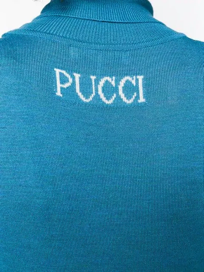 Shop Emilio Pucci Roll Neck Long Sleeved Knit Top In Blue