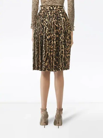 Shop Burberry Leopard Print Stretch Silk Pleated Skirt In Neutrals