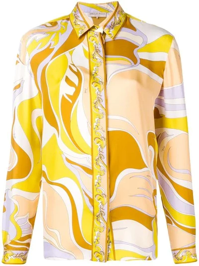 Shop Emilio Pucci Yellow Rivera Print Silk Shirt
