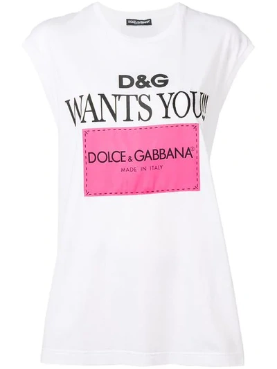 Shop Dolce & Gabbana Logo Print Sleeveless Top In White