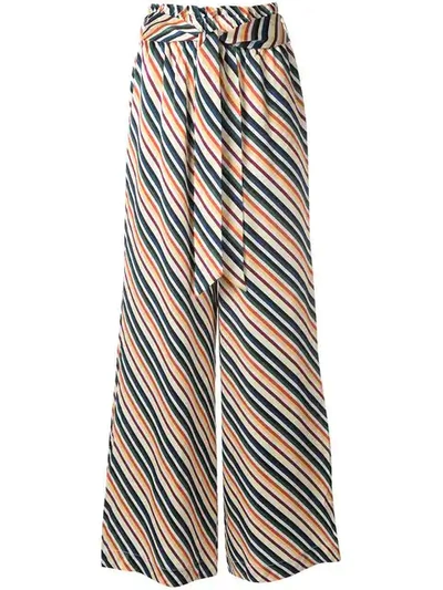 Shop Asceno Diagonal Stripe Palazzo Trousers In White