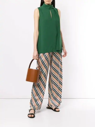 Shop Asceno Diagonal Stripe Palazzo Trousers In White