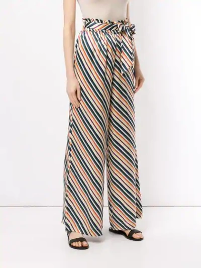 ASCENO DIAGONAL STRIPE PALAZZO TROUSERS - 白色