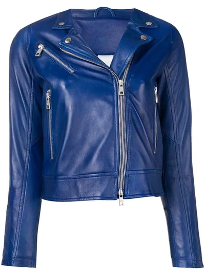 GIORGIO BRATO CROPPED BIKER JACKET - 蓝色