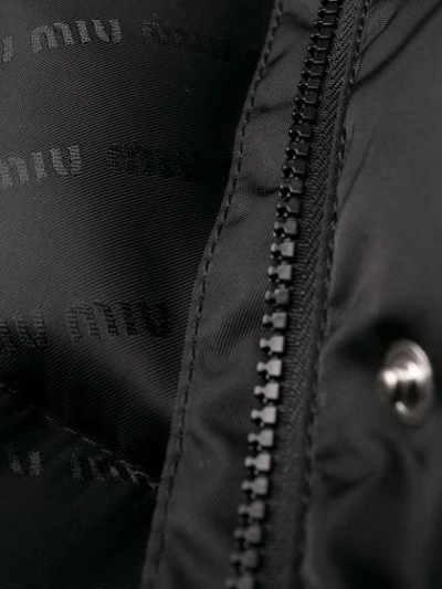 Shop Miu Miu Hooded Puffer Logo Jacket In Black