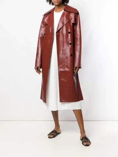 Shop Nina Ricci Double Breasted Leather Coat In Red