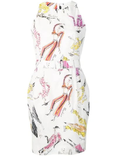 Shop Moschino Hand-drawn Print Belted Dress In White