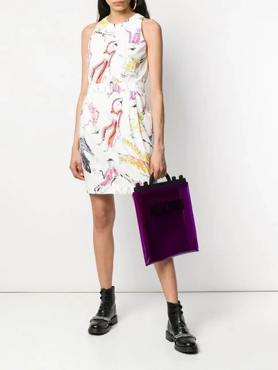 Shop Moschino Hand-drawn Print Belted Dress In White