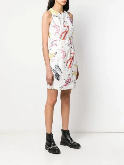 Shop Moschino Hand-drawn Print Belted Dress In White