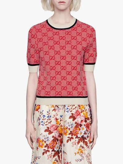 Shop Gucci Gg Knitted Cropped Top In Red