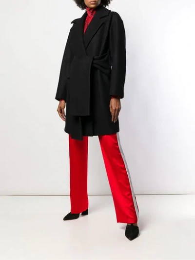 Shop Msgm Belted Coat In Black