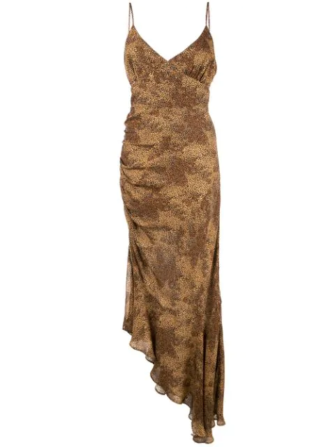 Nicholas Asymmetrical Hem Silk Dress In Brown | ModeSens