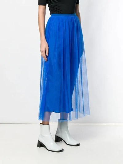 Shop Maison Margiela Sheer Layered Micropleated Midi Skirt In 485 Blue