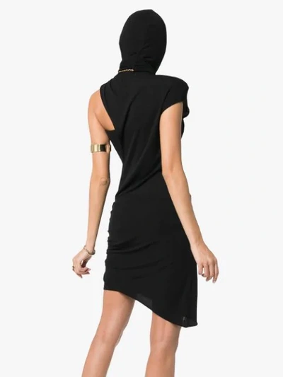 Shop Versace Asymmetric Sleeve Silk Dress In Black