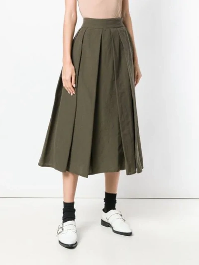 Shop Aspesi Pleated Midi Skirt In Green