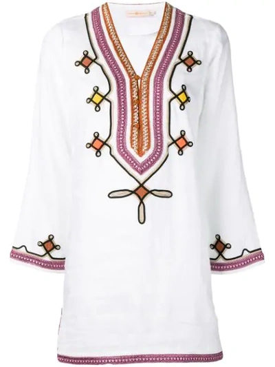 Shop Tory Burch Embroidered Tunic In 100 White