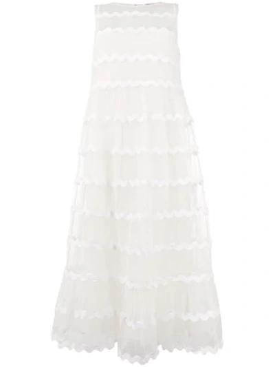 Shop Red Valentino Wavy Tulle Midi Dress In White