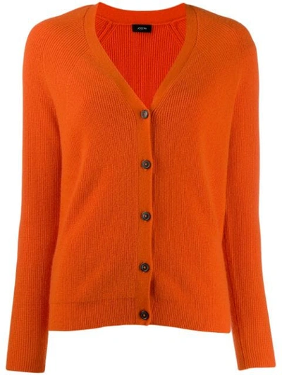 Shop Joseph Ribbed Knit V-neck Cardigan In Orange