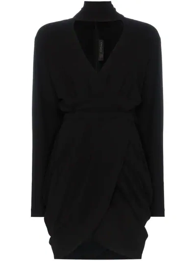 Shop Versace Turtle Neck Silk-blend Wrap Dress  In A1008 Black