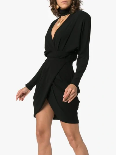 Shop Versace Turtle Neck Silk-blend Wrap Dress  In A1008 Black